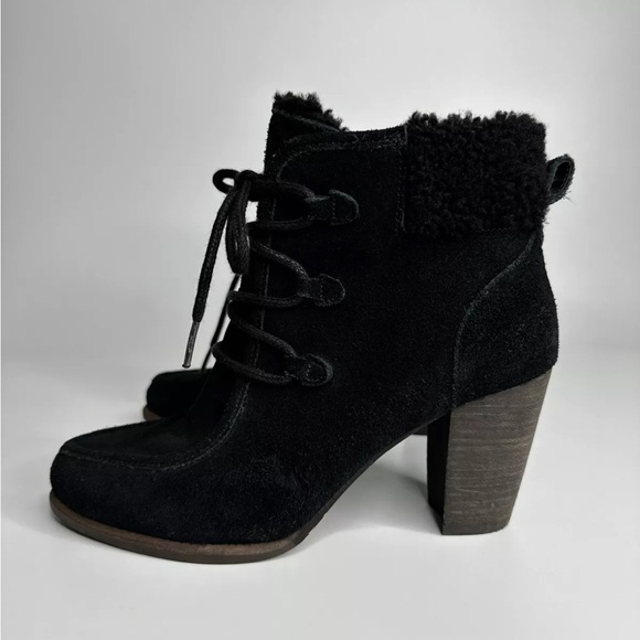 UGG ANALISE BLACK SUEDE SHEEPSKIN ANKLE BOOTS WOMEN 6.5 - Picture 7 of 15